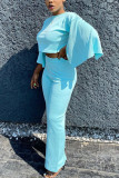 Blue Fashion adult Ma'am OL Solid Two Piece Suits Straight Three Quarter Two Pieces