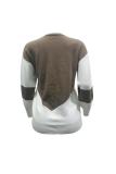 Brown O Neck Long Sleeve Patchwork Solid