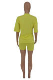 Yellow Fashion Casual Print Basic O Neck Short Sleeve Two Pieces