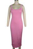 Black Fashion Sexy adult Ma'am Red Black Pink Royal blue Tank Sleeveless Slip Step Skirt Ankle-Length Solid Dresses