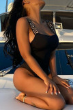 Black Fashion Sexy Solid Backless Swimwears