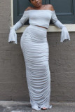 Red Fashion Sexy adult Patchwork Solid backless Draped Two Piece Suits pencil Half Sleeve Two Pieces