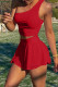 Red Fashion Sexy Solid Backless One Shoulder Sleeveless Two Pieces