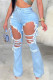 Light Blue Broken Holes Denim
