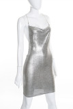 Gold Fashion Sexy Solid Backless Spaghetti Strap Sling Dress