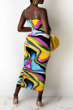 Multicolor Fashion Sexy Print Backless Spaghetti Strap Sleeveless Dress