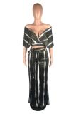Coffee Milk Silk Street Zebra pattern Loose Half Sleeve Two-piece Pants Set