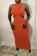 Orange Fashion Sexy Solid Hollowed Out Backless O Neck Sleeveless Two Pieces
