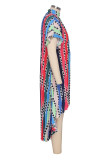 Multicolor Sexy Striped Patchwork O Neck Irregular Dress Dresses