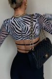 Black Sexy Print Patchwork Square Collar Tops