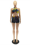 White Fashion Sexy Print Backless Strap Design Halter Sleeveless Two Pieces