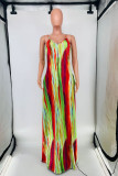 Red Fashion Sexy Print Backless Spaghetti Strap Long Dress