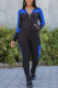 Blue Sexy Solid Patchwork Boat Neck Three Quarter Two Pieces