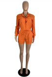 Green Fashion Casual Solid Basic Turndown Collar Regular Romper
