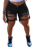 Black White Black Light Blue Denim Zipper Fly Mid Solid Hole pencil Capris Bottoms