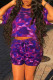 Purple Fashion Casual Camouflage Print Basic O Neck Short Sleeve Two Pieces