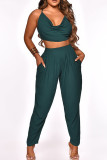 Green Sexy Casual Solid Backless Spaghetti Strap Sleeveless Two Pieces