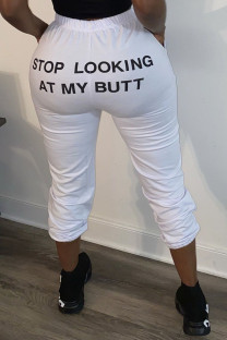 White Fashion Sportswear Adult Print Letter Skinny Bottoms