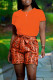 Orange Casual Print Patchwork O Neck Short Sleeve Two Pieces
