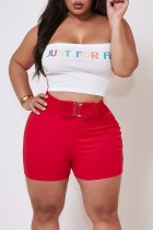 Red Fashion Sexy adult Ma'am Wrapped chest Patchwork Print Two Piece Suits Stitching Plus Size