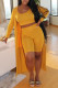 Earth Yellow Casual Solid Patchwork U Neck Three Pieces