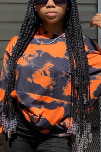Orange Work Daily Print Leopard O Neck Mid Waist Tops