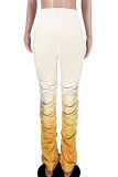 Yellow Elastic Fly Drawstring Mid Gradient Draped bandage Boot Cut Pants