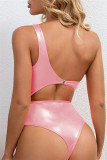 Pink Fashion Sexy Solid Hollowed Out Backless Swimwears