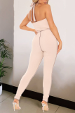 Black Street Solid Draw String V Neck Skinny Jumpsuits