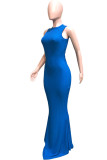 Black Lightly cooked Sleeveless O neck Swagger Floor-Length Solid Dresses