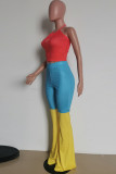 Red Sexy Casual Solid Patchwork Halter Sleeveless Two Pieces