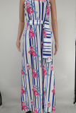 Colorful Blue Sexy Print Patchwork Spaghetti Strap Straight Dresses