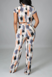 Light Gray Sexy Print Patchwork O Neck Short Sleeve Two Pieces