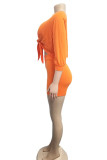 Pink Milk Silk Active Patchwork Solid asymmetrical Fluorescent pencil Half Sleeve Two Pieces