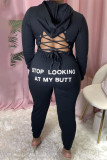 Grey Sexy Solid Hollowed Out Hooded Collar Long Sleeve Regular Sleeve Two Pieces