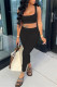 Black Casual Sportswear Solid Backless Boat Neck Sleeveless Two Pieces