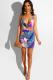Multi-color Street Spaghetti Strap Sleeveless V Neck Step Skirt Mini Print Club Dresses