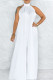 White Elegant Solid Patchwork Backless Halter Loose Jumpsuits