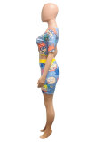 cartoon Fashion adult Street Patchwork Print Character Two Piece Suits Skinny Short Sleeve Two Pieces