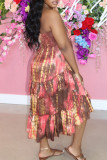 Green Sweet Print Patchwork Asymmetrical Strapless Strapless Dress Dresses