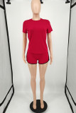 Black Fashion Casual Solid Basic O Neck Short Sleeve Two Pieces