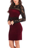 Blue Fashion Long Sleeves O neck Slim Dress Mini Patchwork Long Sleeve Dresses