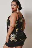 Black Fashion Sexy adult Ma'am V Neck Print Pattern Plus Size