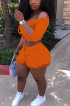 Orange Fashion Casual adult Ma'am Solid Two Piece Suits Straight Three Quarter Two Pieces