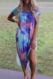 Pink Casual Patchwork Tie-dye V Neck Straight Dresses
