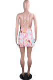 Purple Sexy Gradual Change Print Patchwork Backless V Neck A Line Dresses