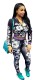 Black Print Mid Waist Elastic Waist Two-piece suit