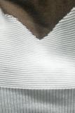 Brown O Neck Long Sleeve Patchwork Solid