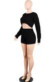 Green Wool Europe and America Solid Two Piece Suits pencil Long Sleeve Two-Piece Short Set