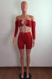 Grey Street Solid Bandage Strapless Long Sleeve Two Pieces